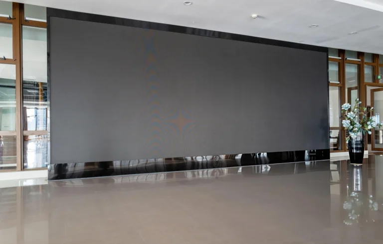 Fire Curtain Deployed In A Commercial Building Atrium